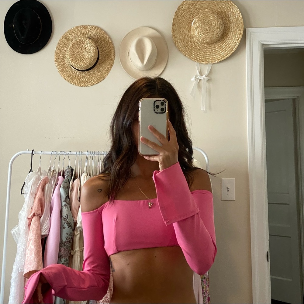 Edikted Pink long sleeve crop top